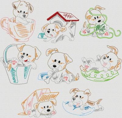 Vintage Stitchery Playful Pups