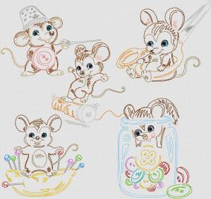 Vint Stitchery Sewing Mice II