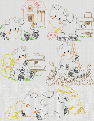 Vint Stitchery Cows I